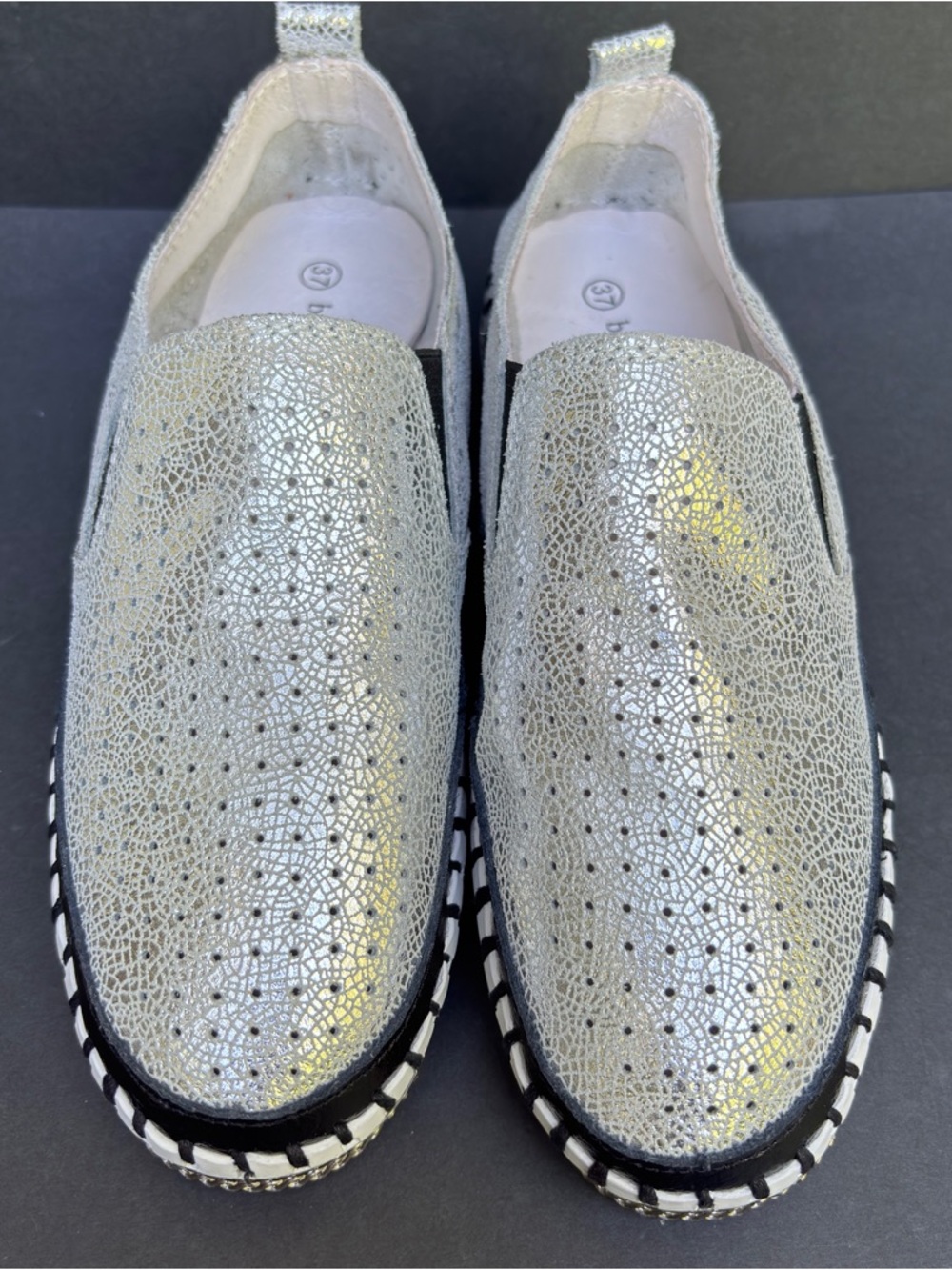 Bernie Mev Size US 6 (37) Metallic Slip On Sneakers Y2K - Picture 2 of 8